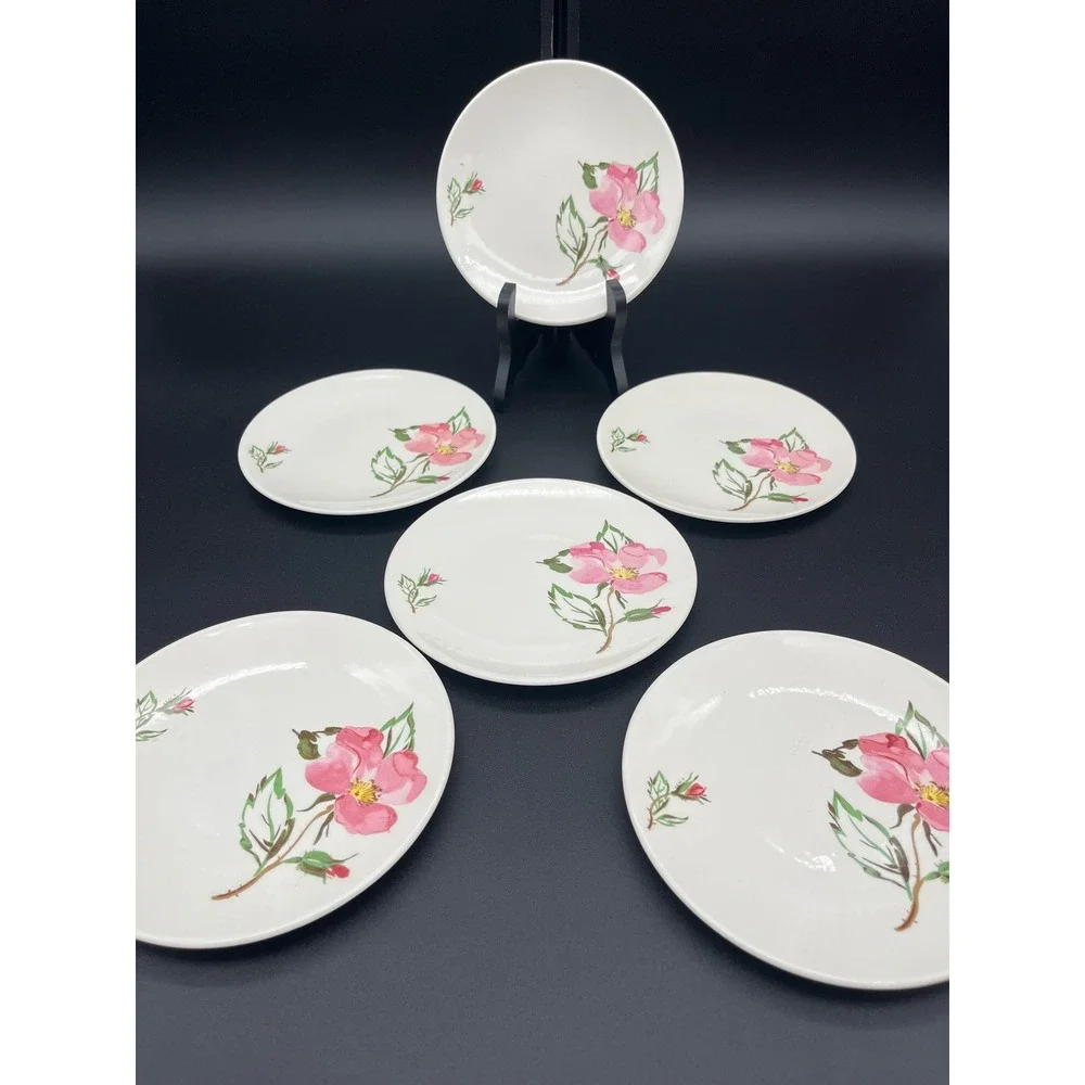 Knowles China Sweetbriar Bread and Butter Plate Set 6 Pieces Pink Roses Dinner